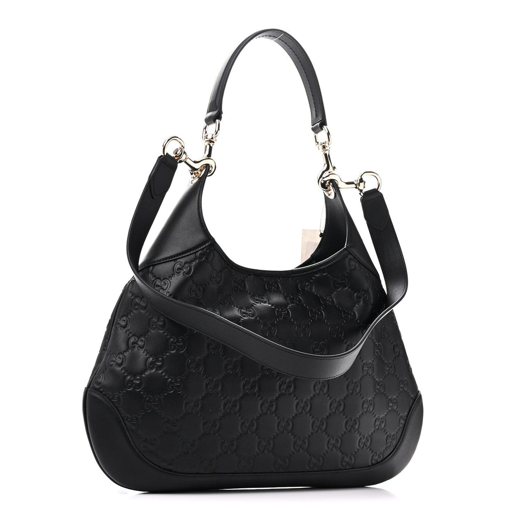 GG Calfskin Embossed B Medium Shoulder Bag Arabella Black