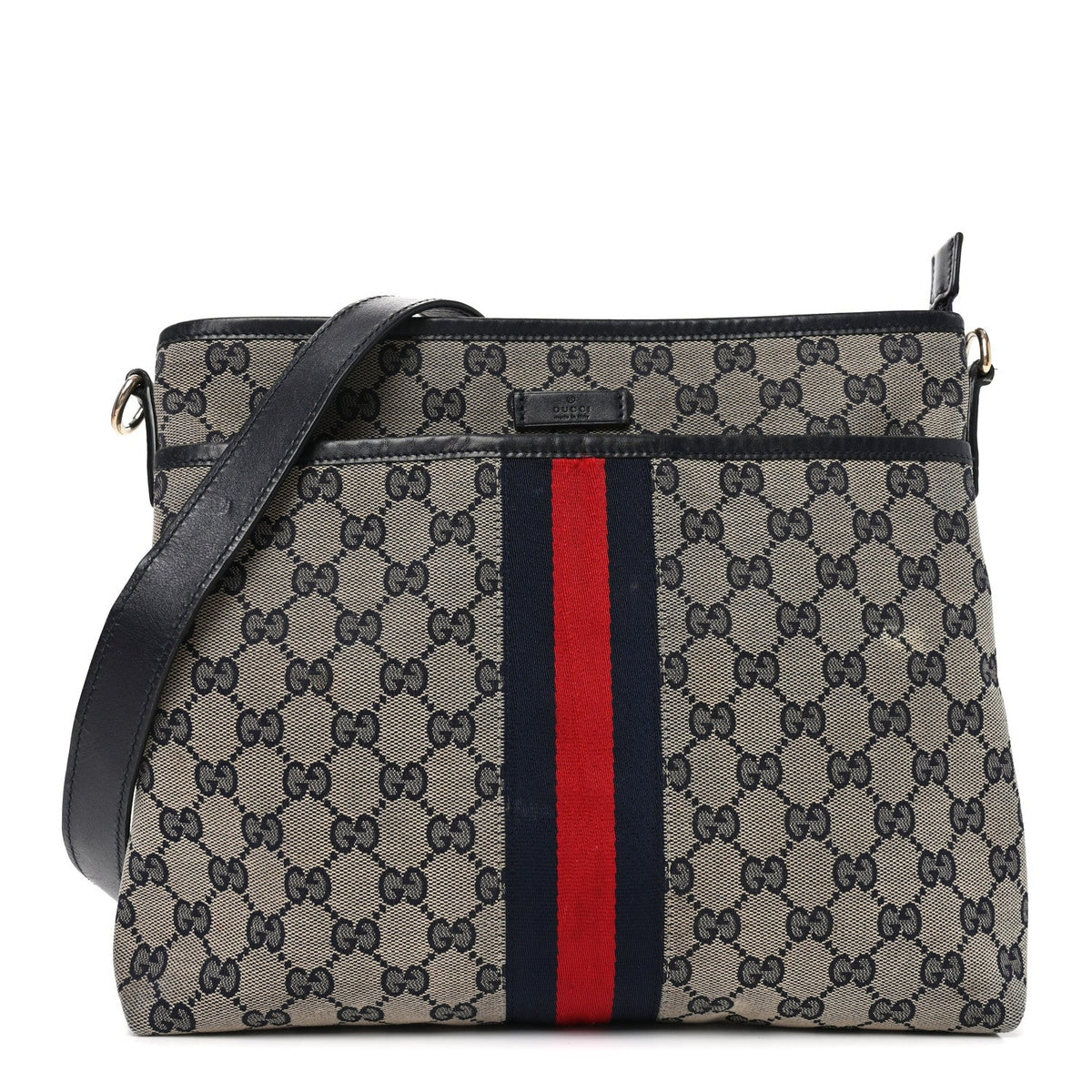 GG Supreme Monogram Web Flat Messenger Bag Navy