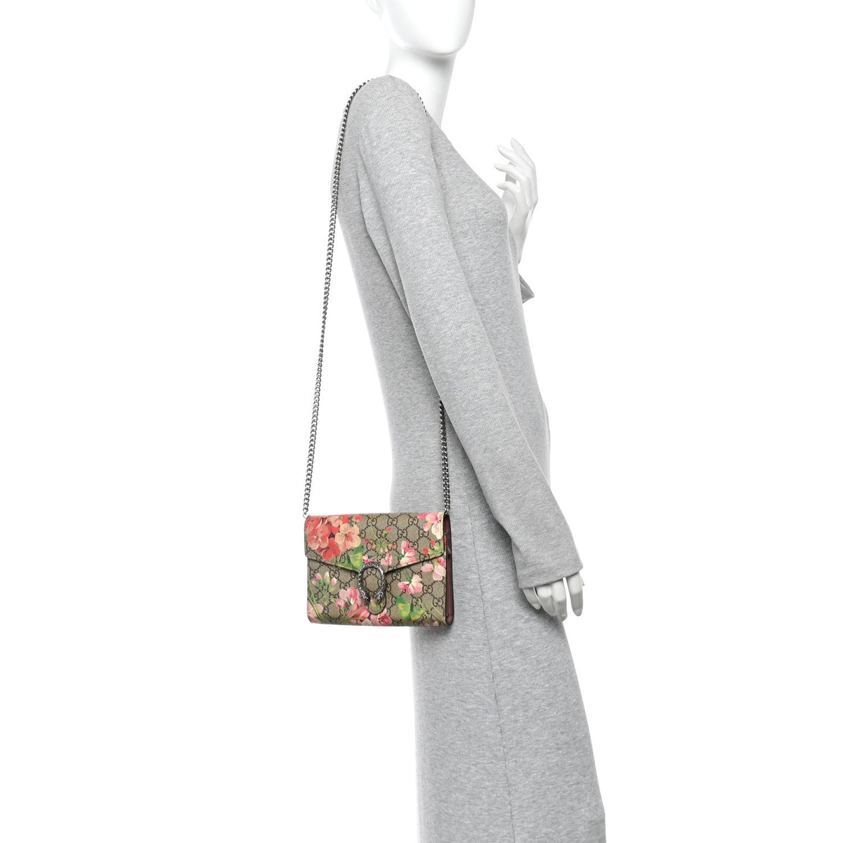 GG Supreme Monogram Blooms Mini Dionysus Chain Wallet Beige Multicolor Dry Rose