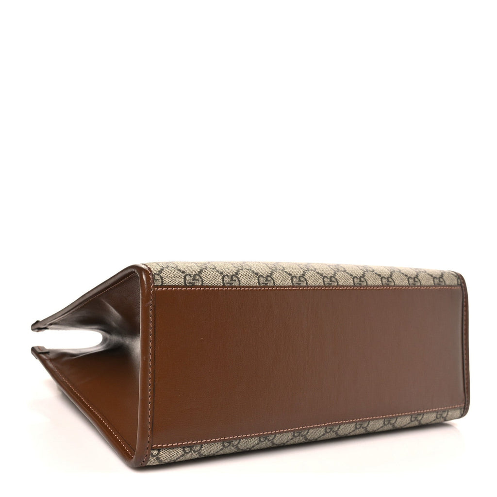 GG Supreme Monogram Azalea Calfskin Small Retro Interlocking G Tote Bag Beige Ebony Brown Sugar