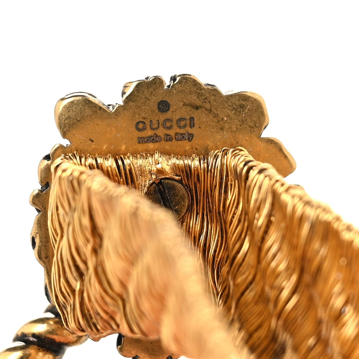 Metal GG Lion Head Bracelet Aged Gold