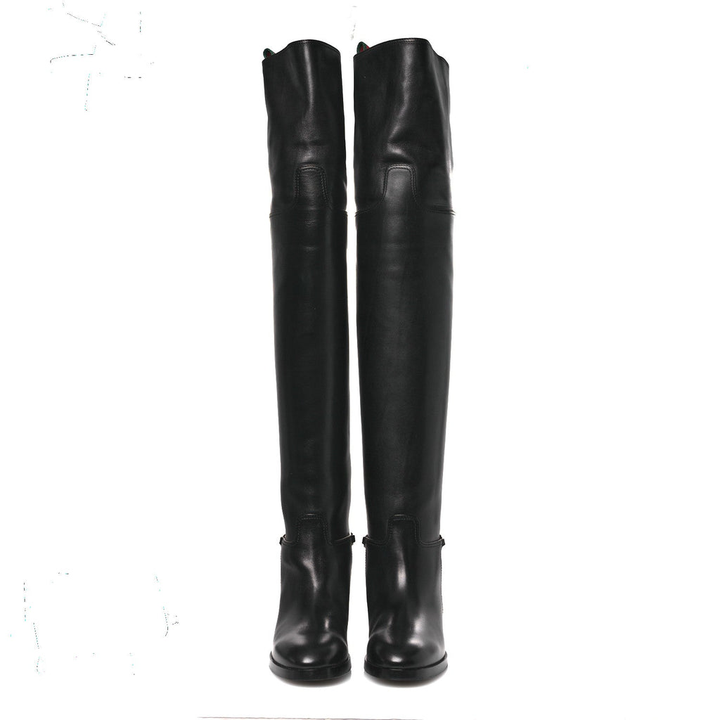 Calfskin Slim Horsebit Over The Knee High Boots 37 Black