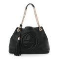 Pebbled Calfskin Medium Soho Chain Shoulder Bag Black