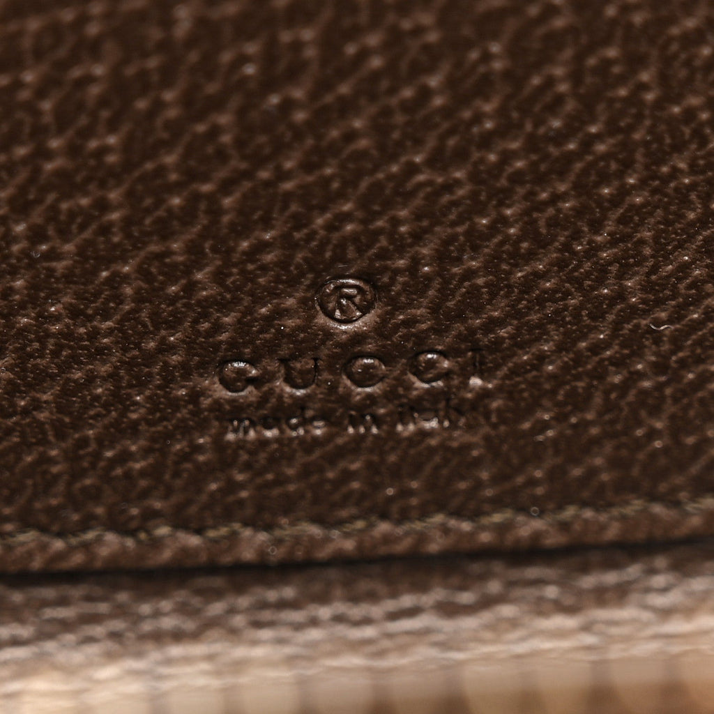 GG Supreme Monogram Textured Dollar Calfskin Web Ophidia Zip Around Card Case Wallet Beige Ebony New Acero