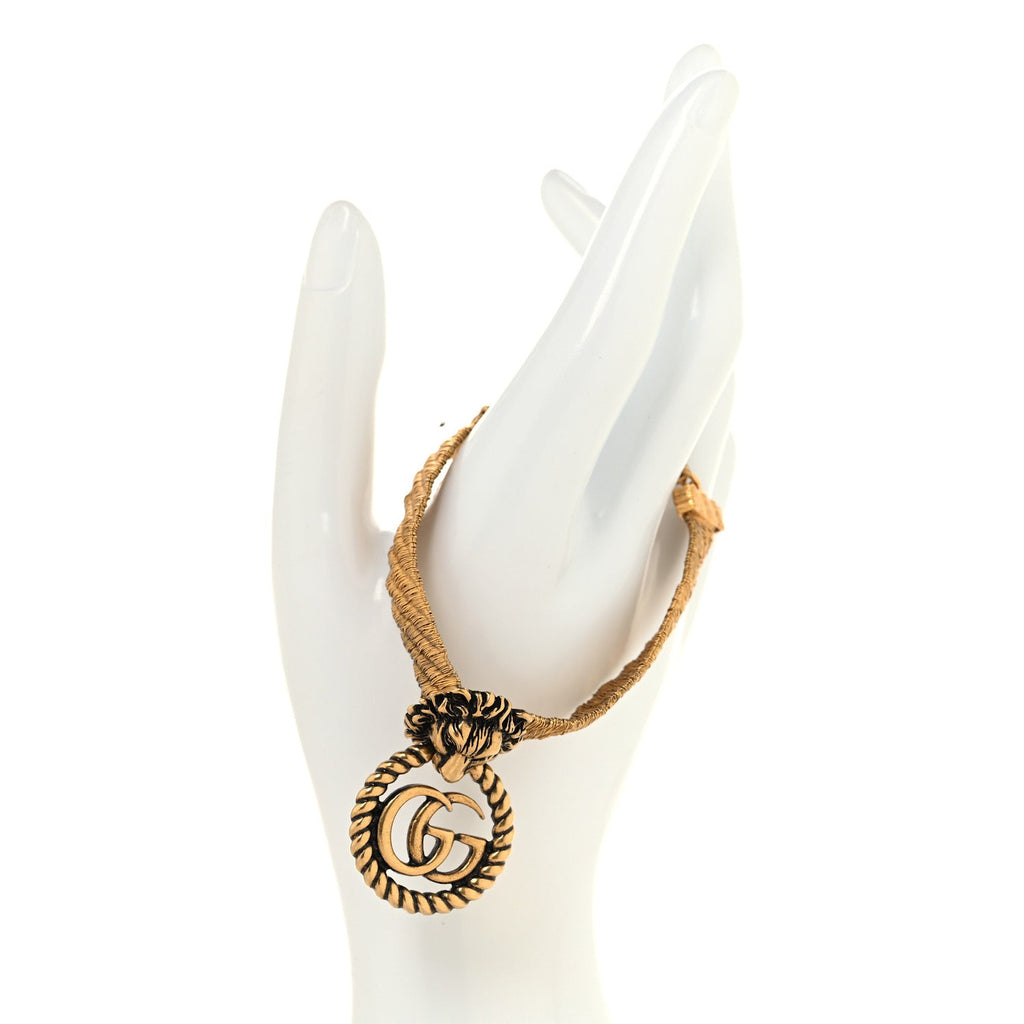 Metal GG Lion Head Bracelet Aged Gold