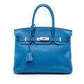 Birkin Handbag Blue Clemence with Palladium Hardware 30