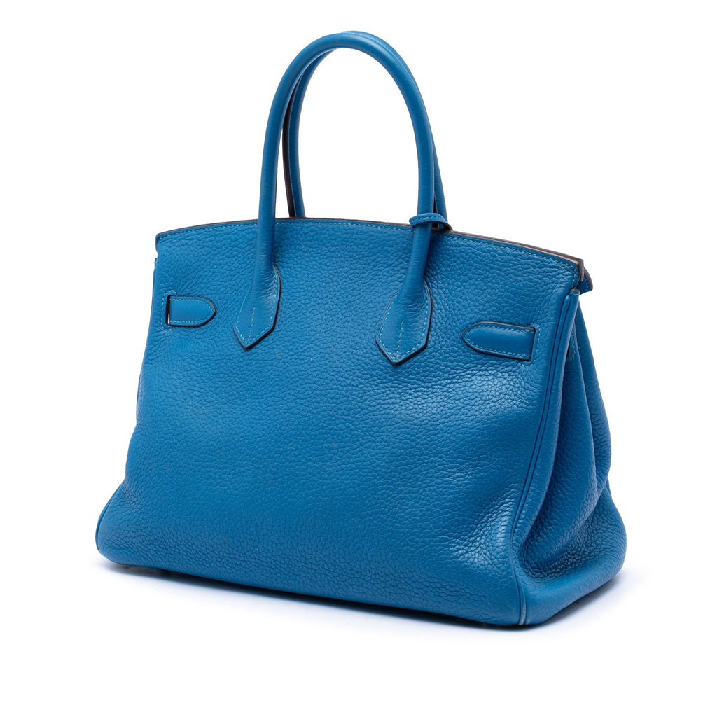 Birkin Handbag Blue Clemence with Palladium Hardware 30
