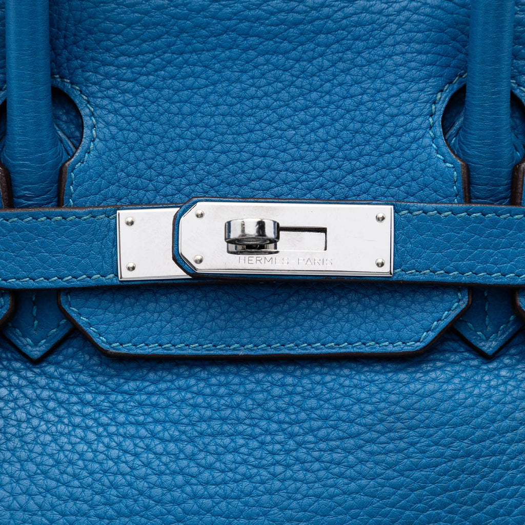 Birkin Handbag Blue Clemence with Palladium Hardware 30