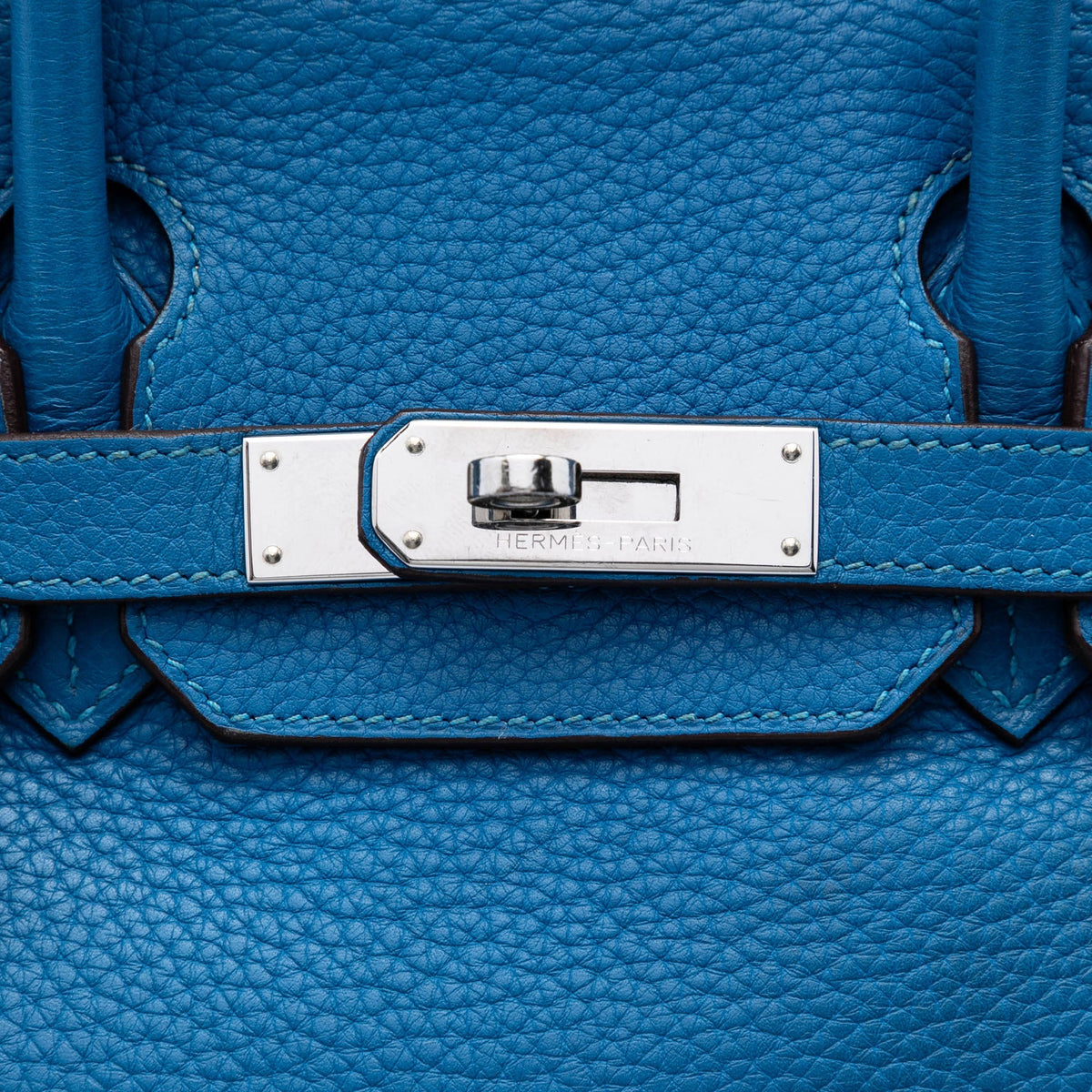 Birkin Handbag Blue Clemence with Palladium Hardware 30