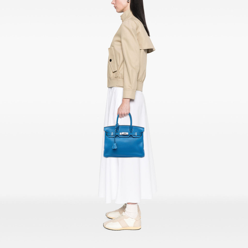 Birkin Handbag Blue Clemence with Palladium Hardware 30
