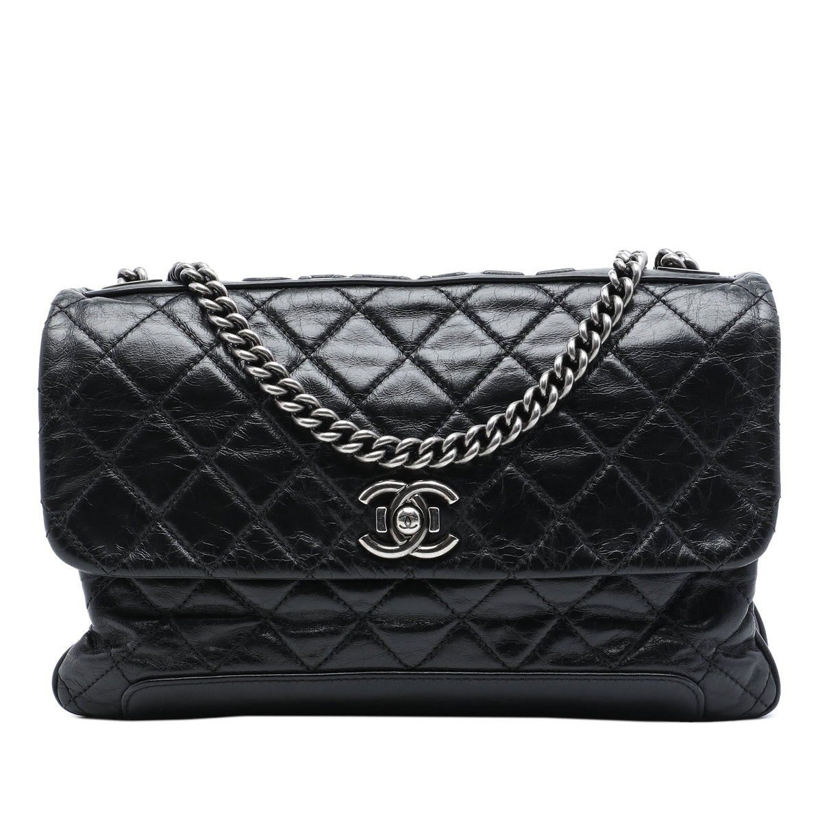 Aged Chain Compartment Messenger Bag Quilted Glazed Calfskin Medium