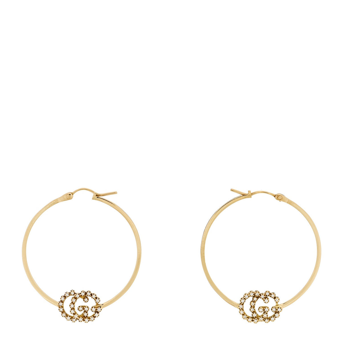 18K Yellow Gold Diamond Running GG Hoop Earrings