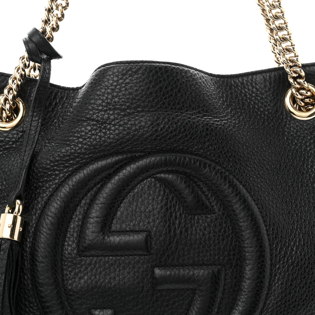 Pebbled Calfskin Medium Soho Chain Shoulder Bag Black
