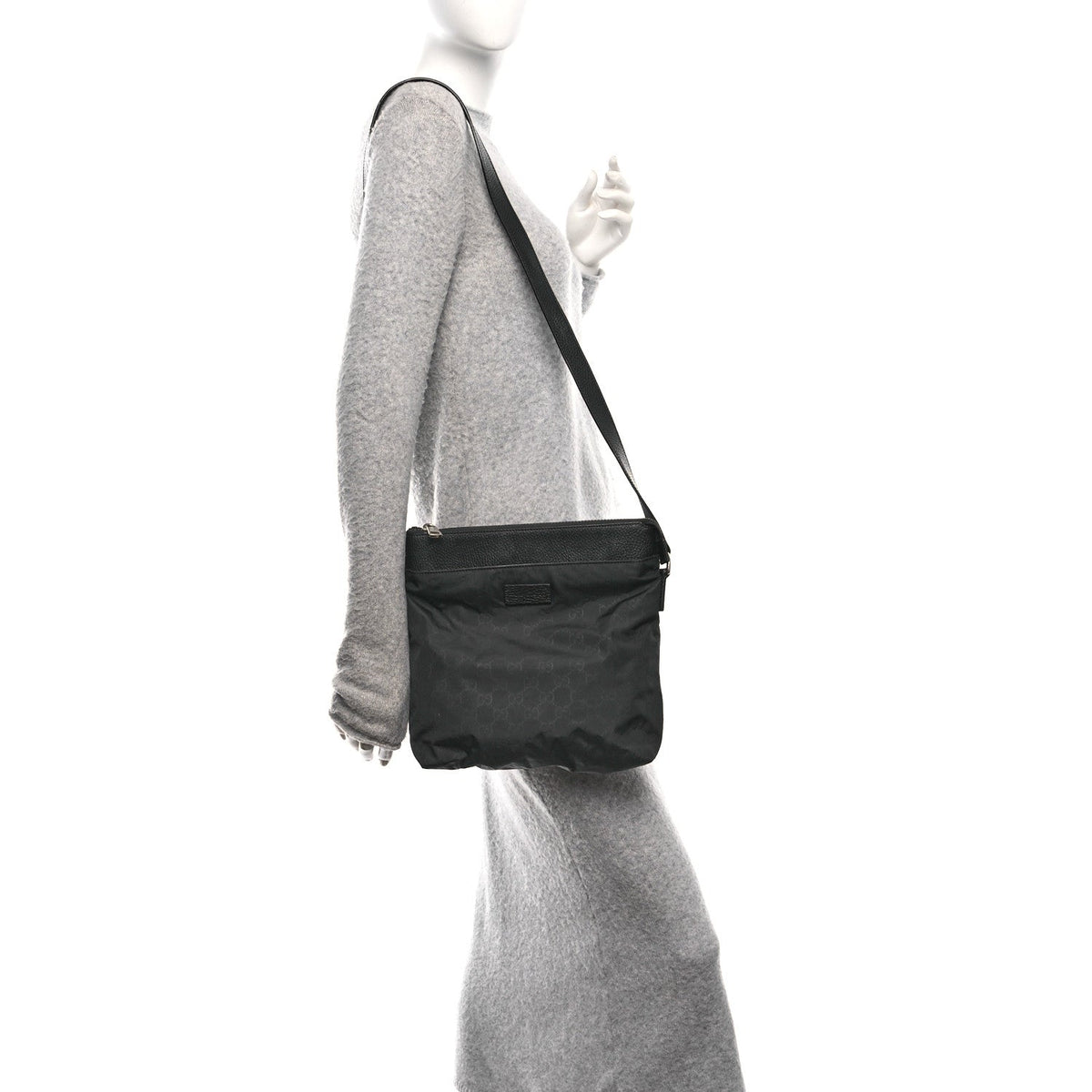 Nylon Monogram Dollar Calfskin Flat Messenger Bag Black