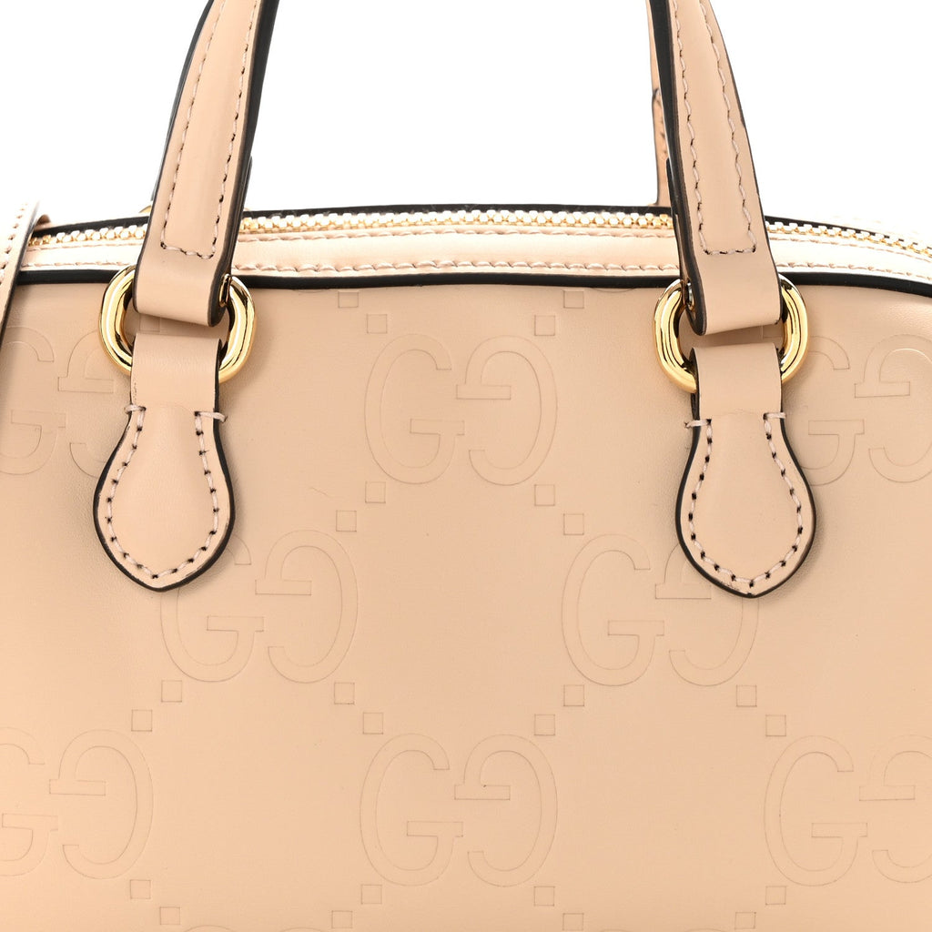 Gilbert Calfskin Jumbo GG Embossed Super Mini Top Handle Bowler Bag Beige