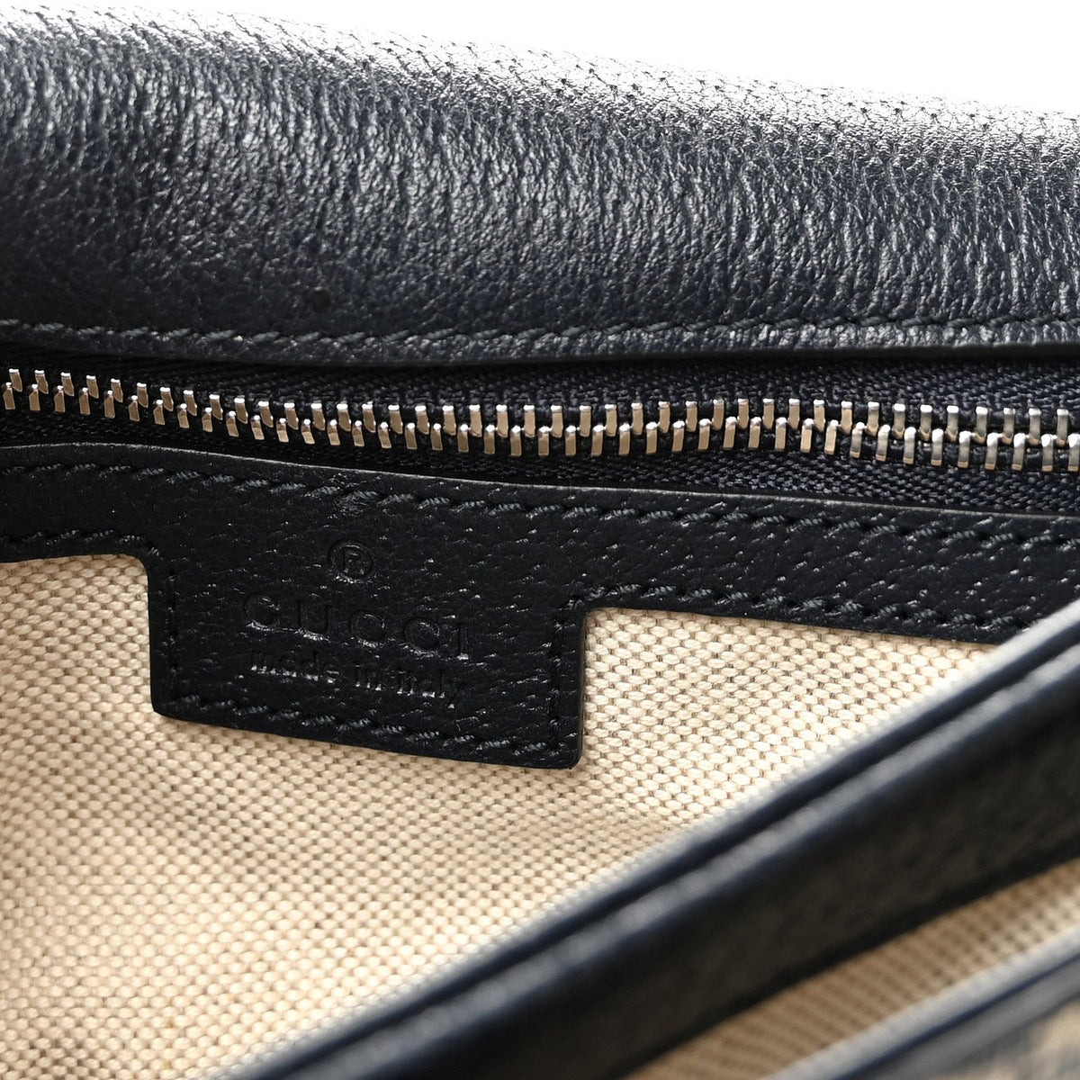 GG Supreme Monogram Textured Dollar Calfskin Web Medium Blondie Top Handle Shoulder Flap Bag Beige Blue