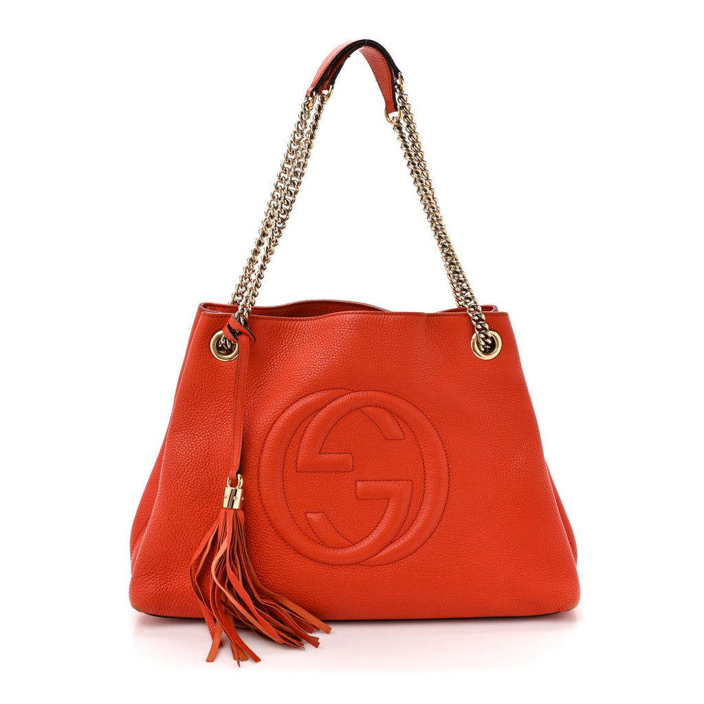Pebbled Calfskin Medium Soho Chain Shoulder Bag Sun Orange