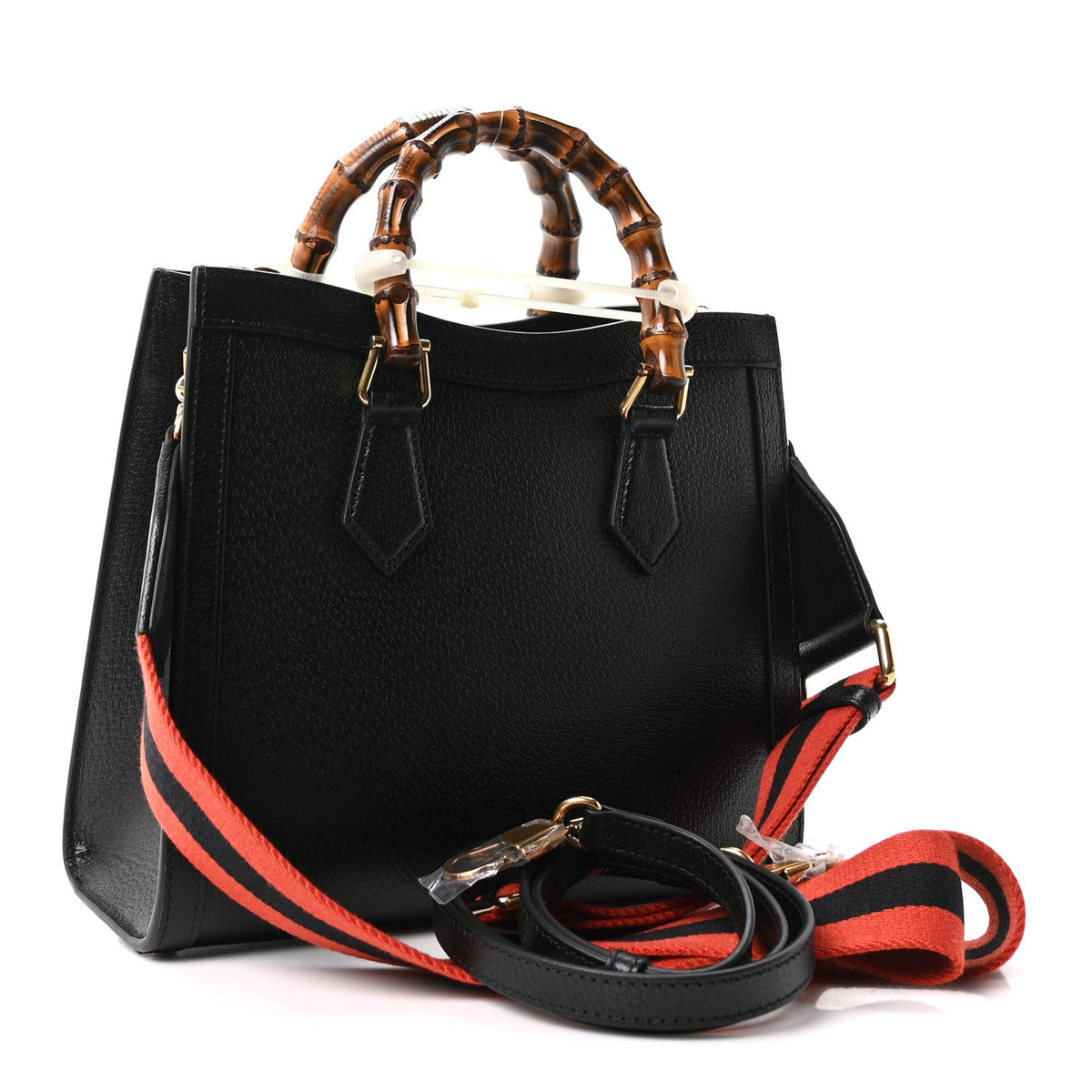 Textured Dollar Calfskin Web Small Diana Tote Bag Black Dusty Grey