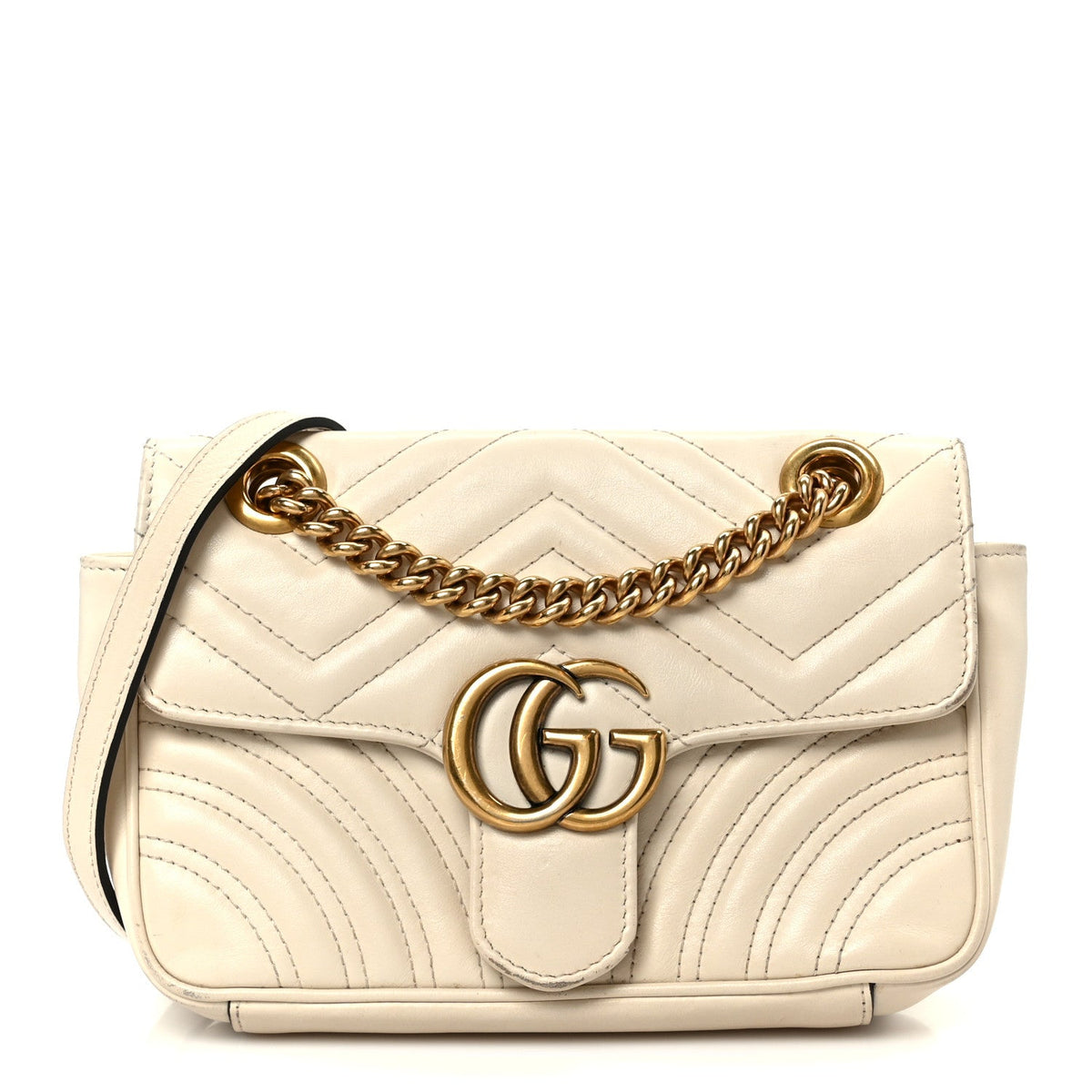 Calfskin Matelasse Mini GG Marmont Shoulder Bag White