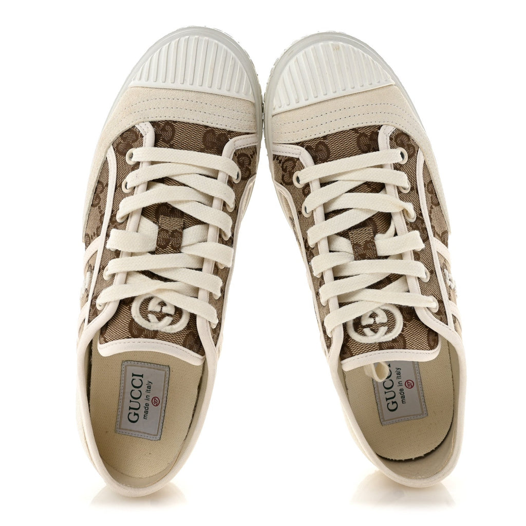 GG Monogram Suede Womens Low Top Sneakers 37 Beige Ebony Mystic White