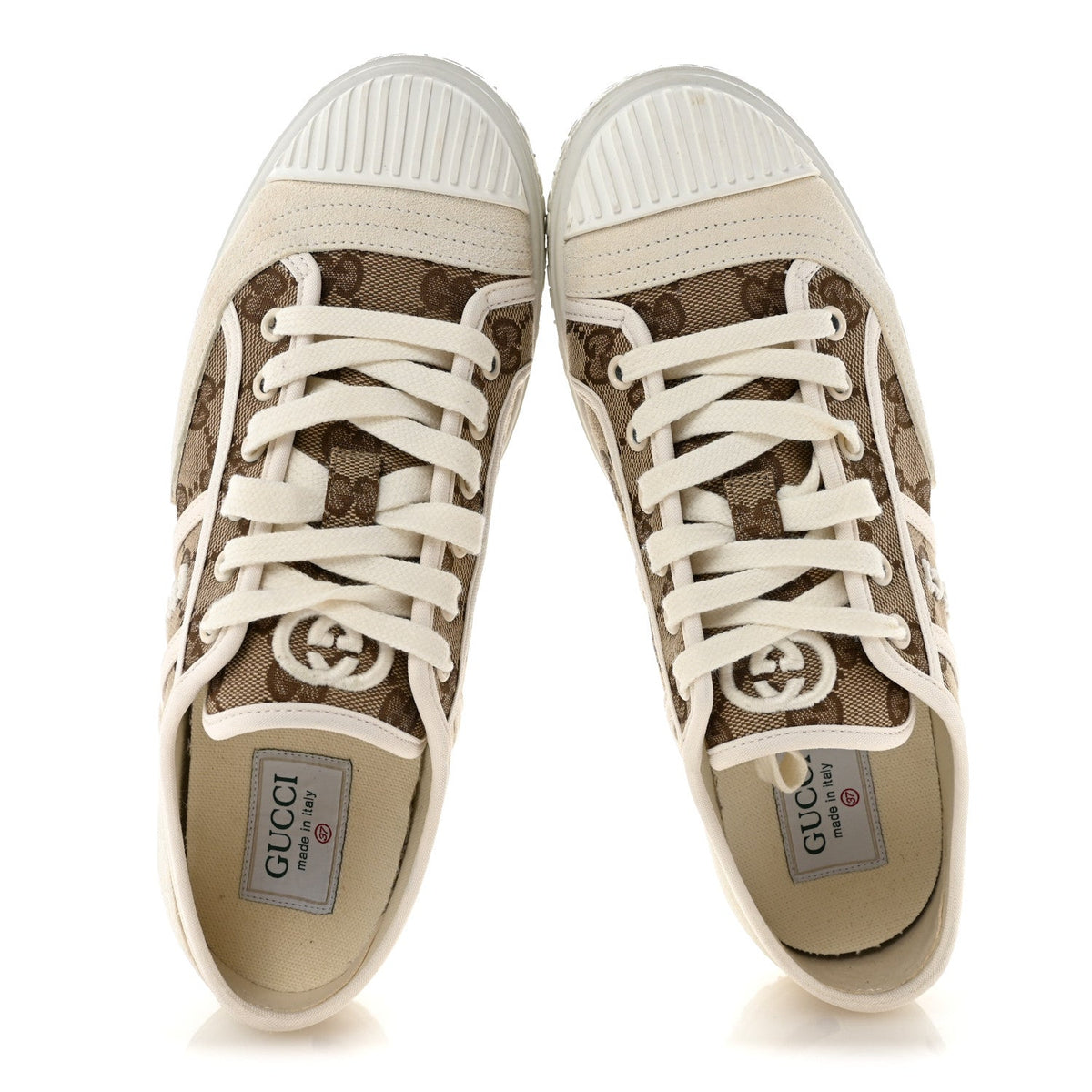 GG Monogram Suede Womens Low Top Sneakers 37 Beige Ebony Mystic White