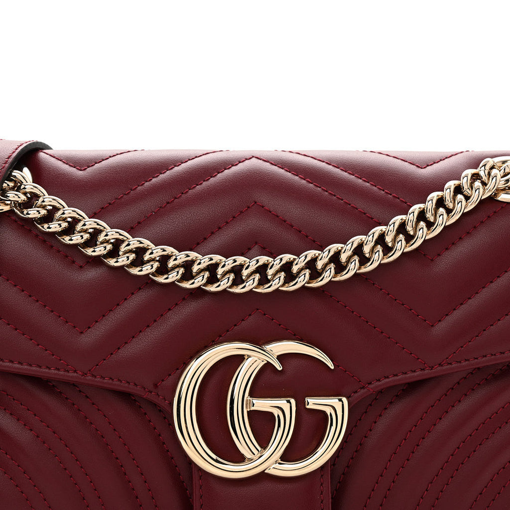 Calfskin Matelasse Small GG Marmont Shoulder Bag Rosso Ancora Red