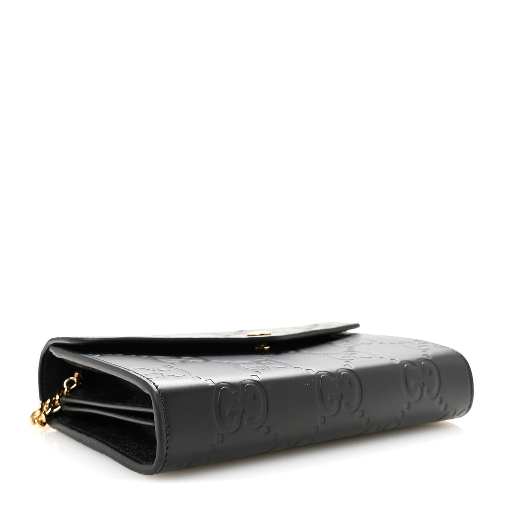 Calfskin GG Debossed Chain Wallet Black