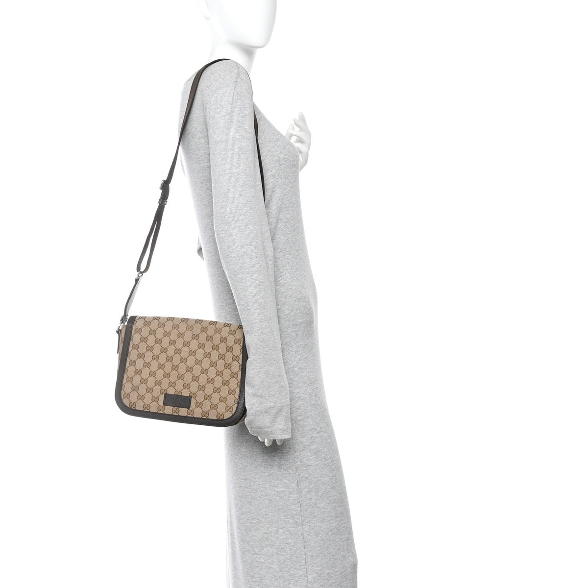 Monogram Flap Messenger Bag Beige Dark Brown