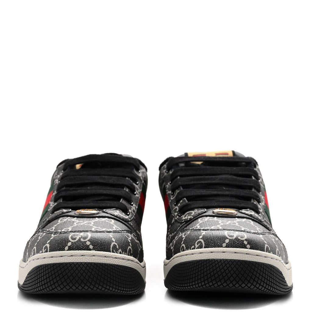 GG Supreme Monogram Miro Soft Calfskin Web Mens Screener Sneakers 8.5 Black Grey Sky