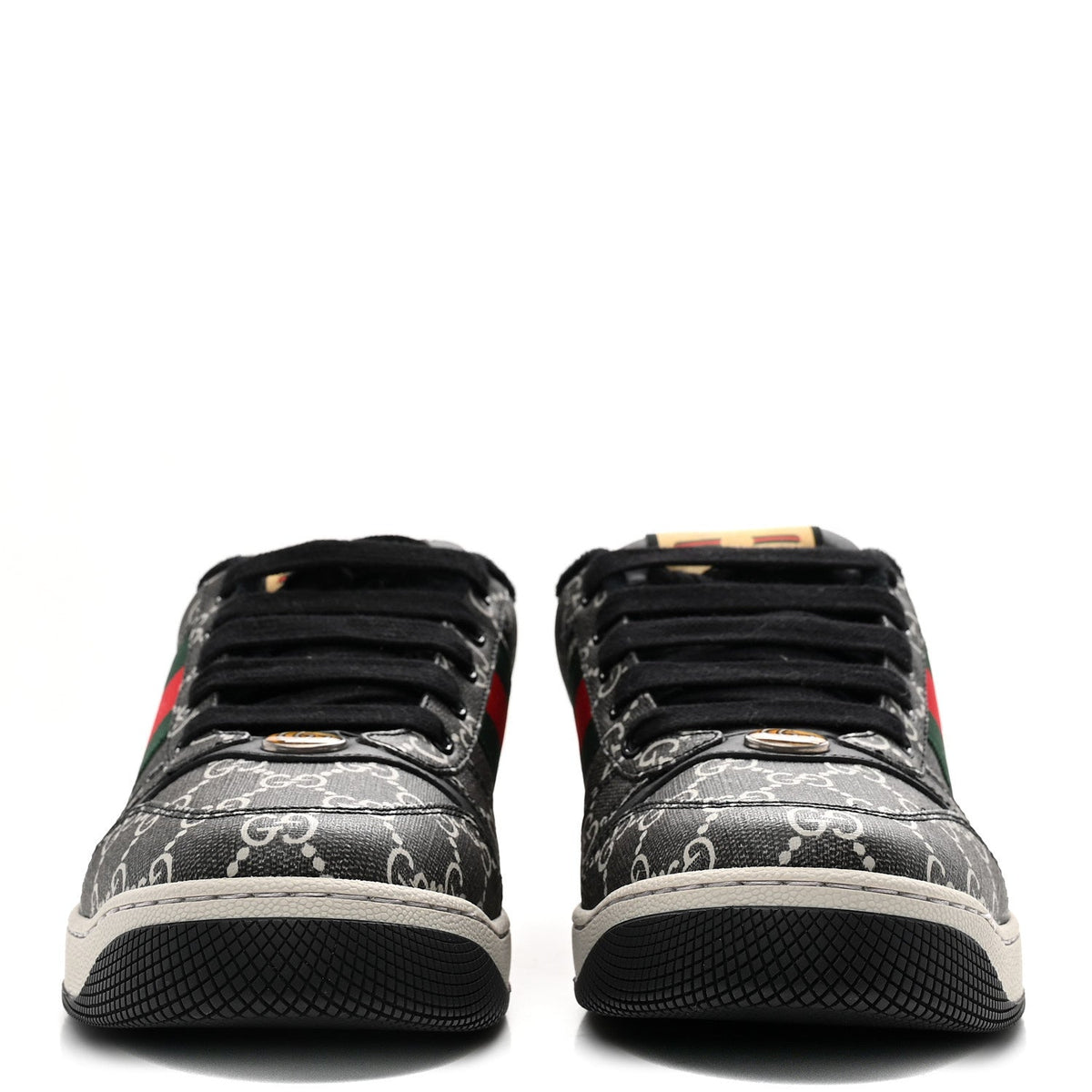GG Supreme Monogram Miro Soft Calfskin Web Mens Screener Sneakers 8.5 Black Grey Sky