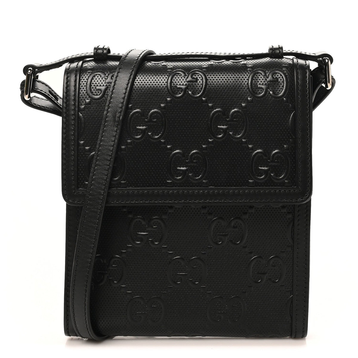 Calfskin GG Tennis Embossed Messenger Bag Black