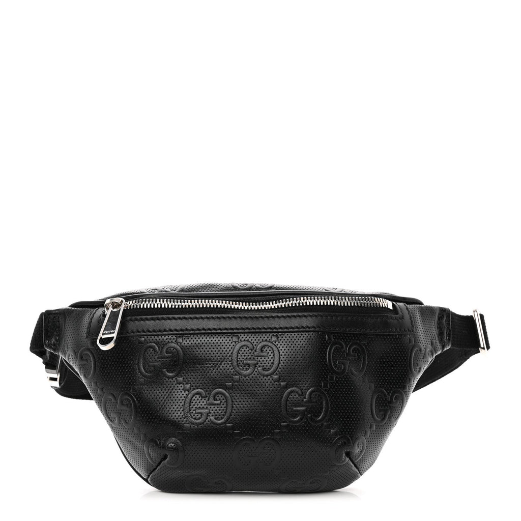 Calfskin GG Tennis Embossed Belt Bag Black