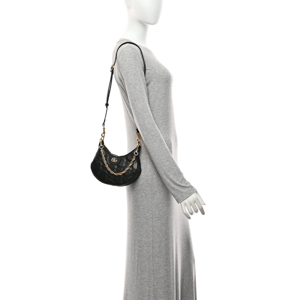 Calfskin GG Matelasse Mini Hobo Shoulder Bag Black