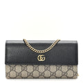 Dollar Calfskin GG Supreme Monogram Petite GG Marmont Wallet Chain Bag Black Beige Ebony
