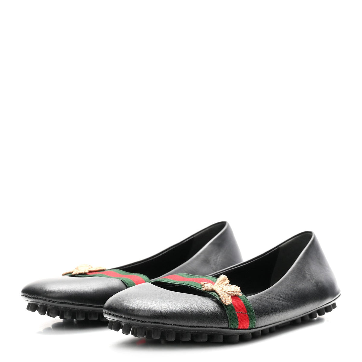 Calfskin Bayadere Bee Ballerina Flats 35.5 Black