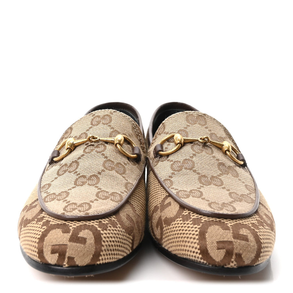 Monogram Jumbo GG Malaga Kid Horsebit Womens Jordaan Loafers 35.5 Beige Ebony New Acero