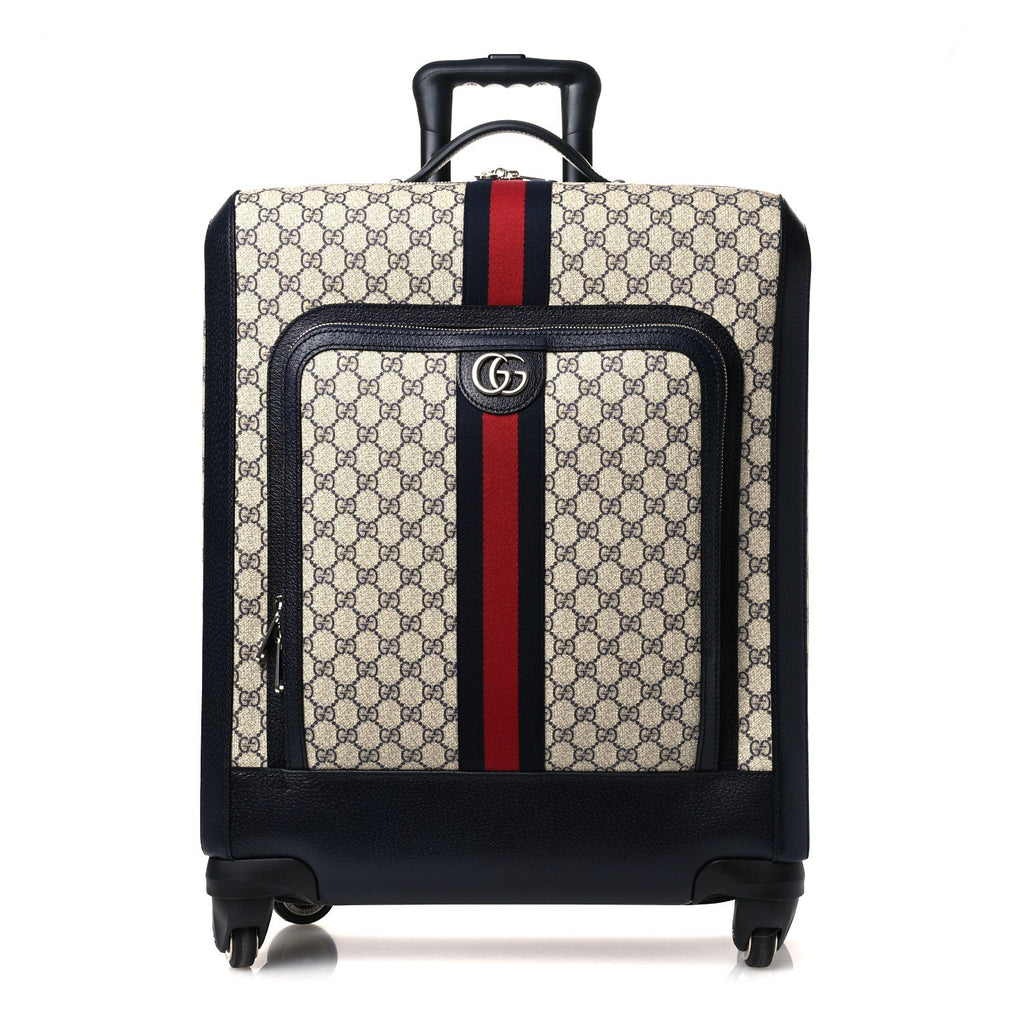 GG Supreme Monogram Textured Dollar Calfskin Web Savoy Cabin Plus Trolley Beige Blue