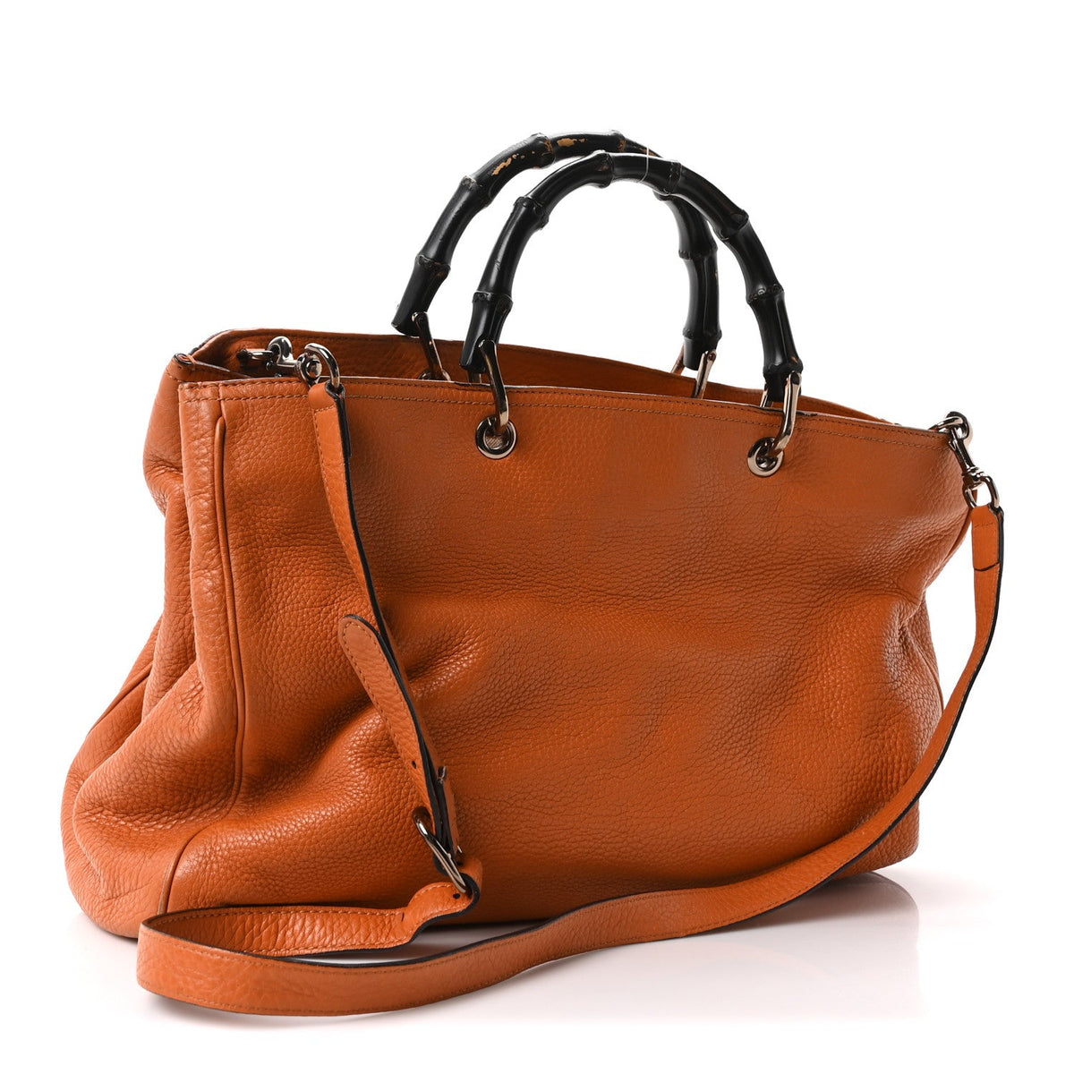 Cellarius Calfskin Large Bamboo Shopper Tote Orange