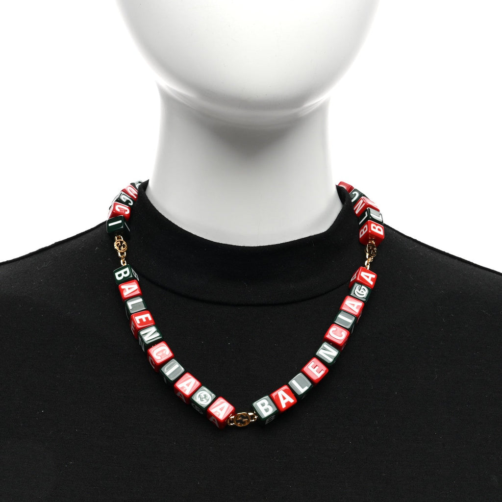 X BALENCIAGA Resin Symbols Necklace Green Red