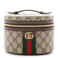 GG Supreme Monogram Textured Calfskin Web Ophidia Vanity Cosmetic Case Beige Ebony New Acero