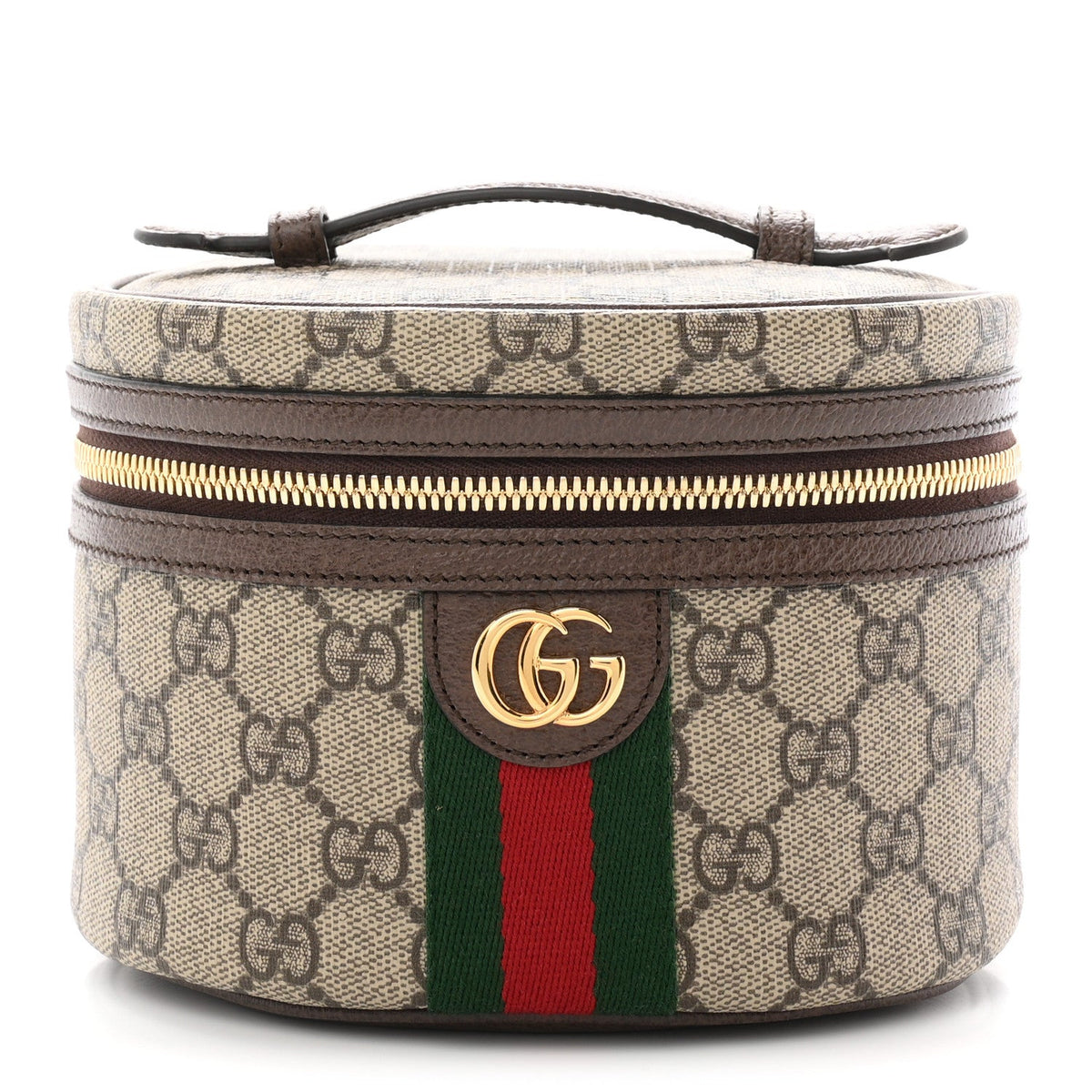 GG Supreme Monogram Textured Calfskin Web Ophidia Vanity Cosmetic Case Beige Ebony New Acero