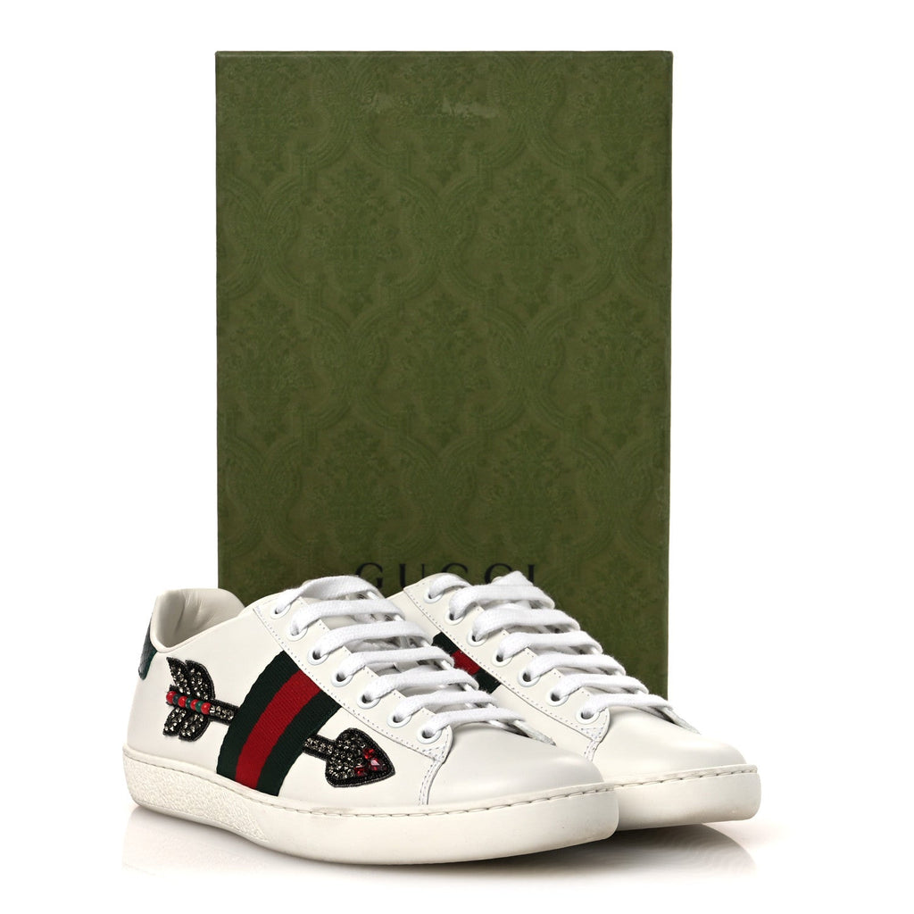 Calfskin Web Studded Womens Arrow Ace Sneakers 35.5 White