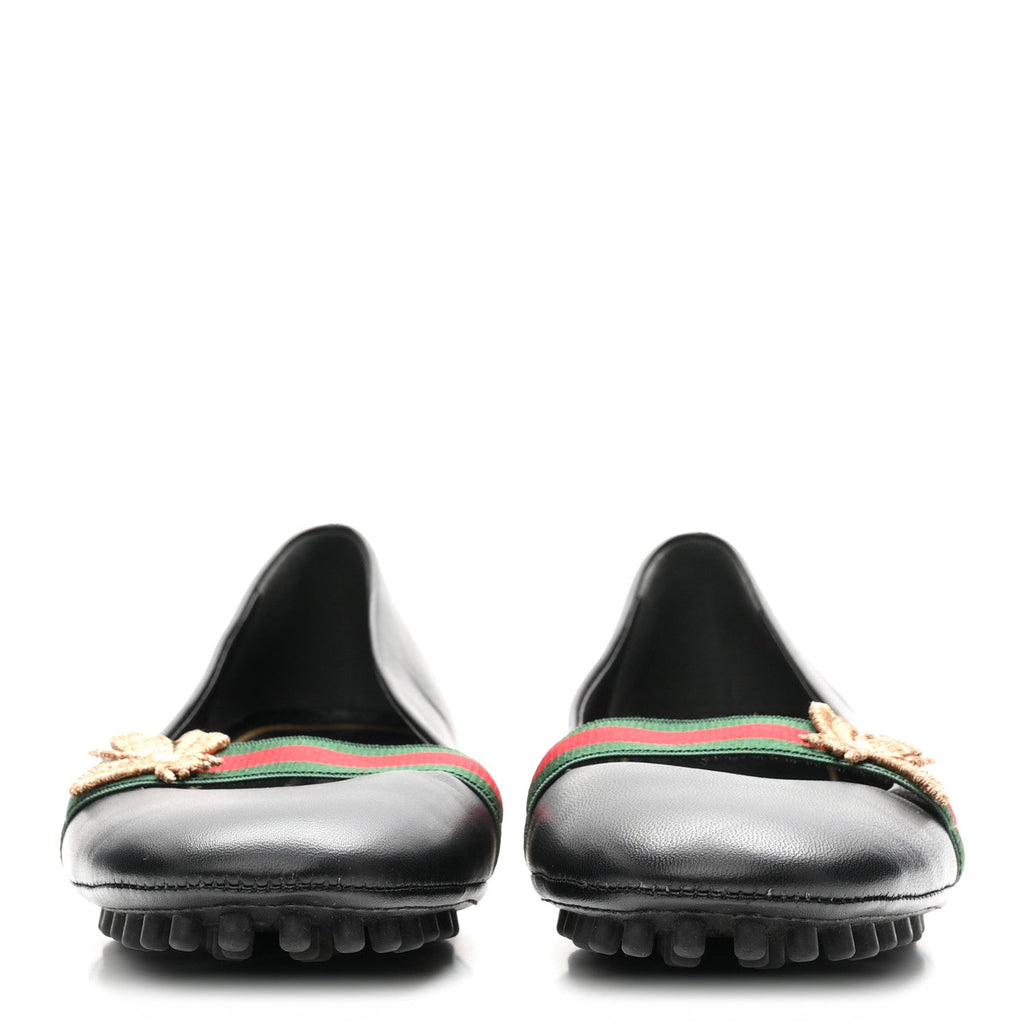 Calfskin Bayadere Bee Ballerina Flats 35.5 Black