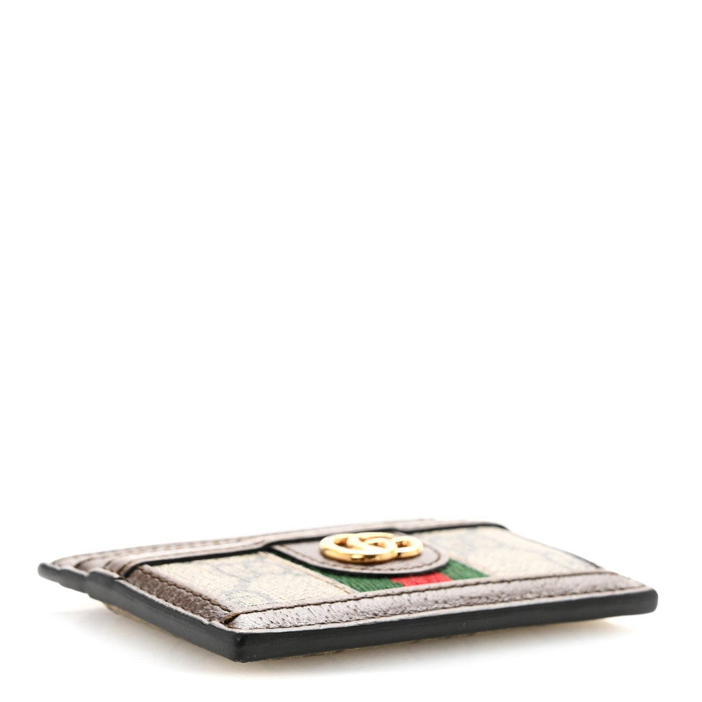 GG Supreme Monogram Textured Dollar Calfskin Ophidia Card Holder Beige Ebony New Acero