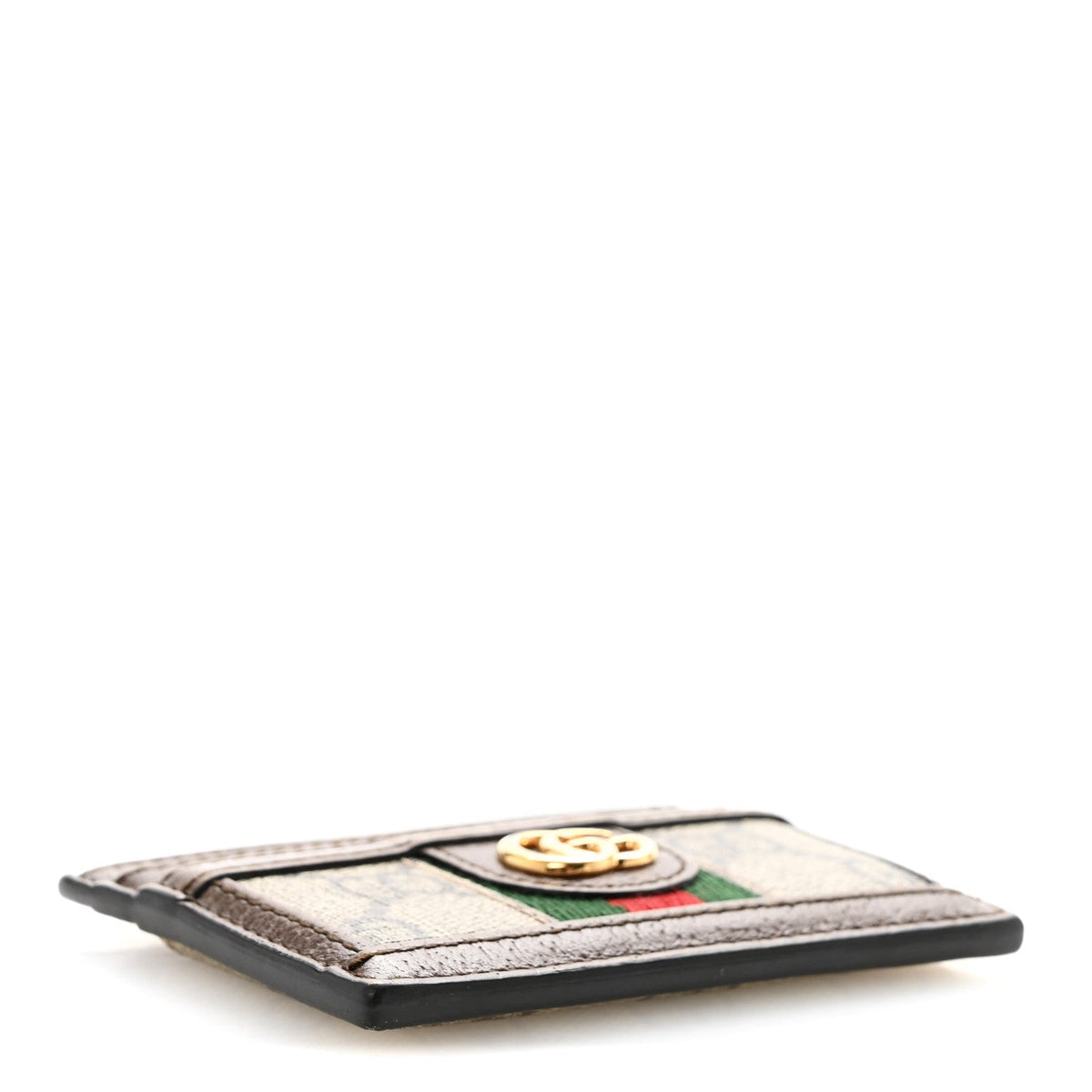 GG Supreme Monogram Textured Dollar Calfskin Ophidia Card Holder Beige Ebony New Acero