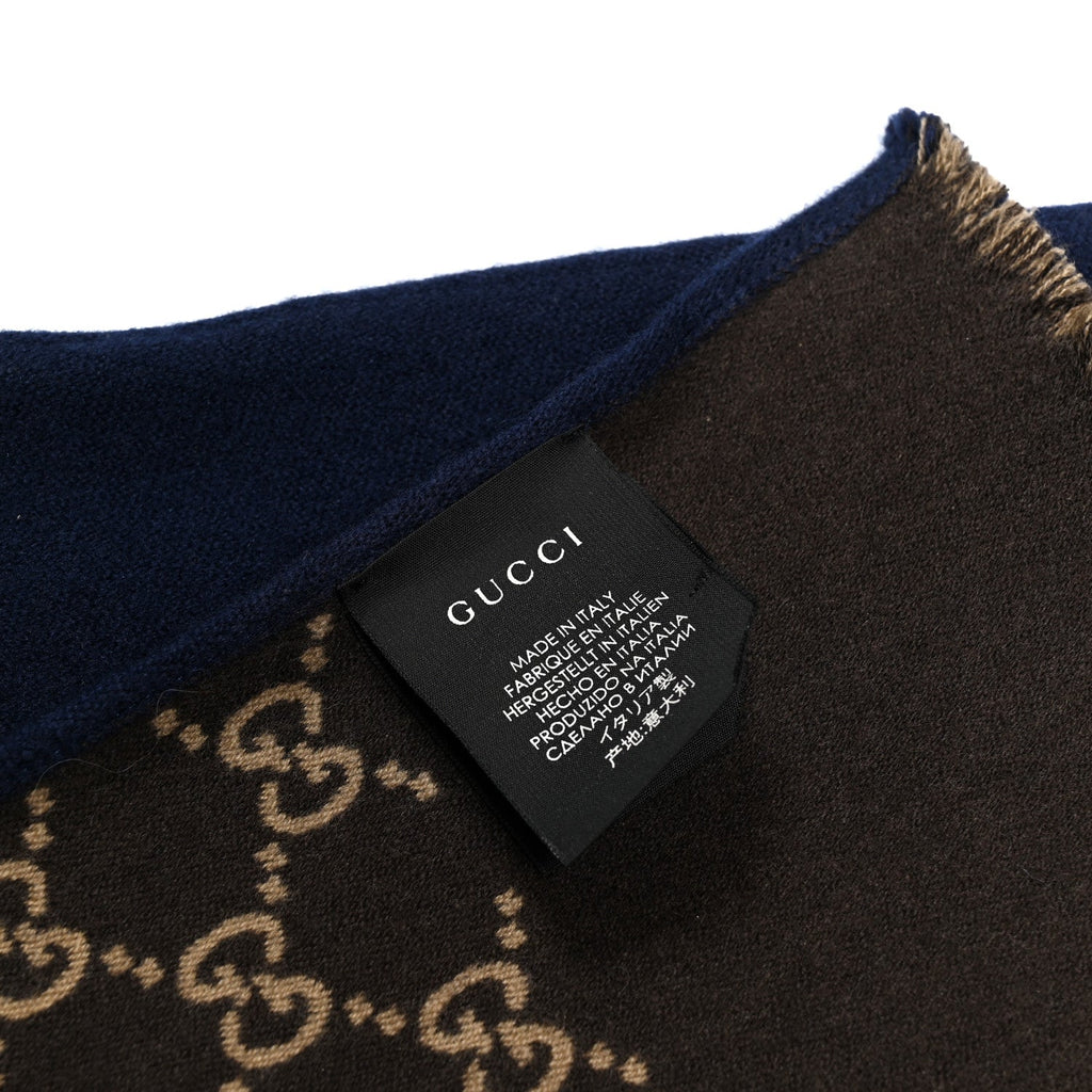 Wool Silk GG Monogram Ripon Simple Scarf Brown Blue