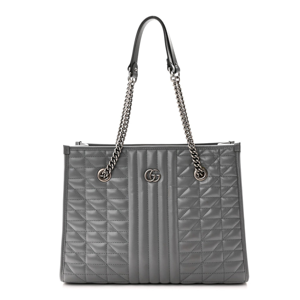 Calfskin Matelasse Aria Medium GG Marmont Shoulder Tote  Deep Grey