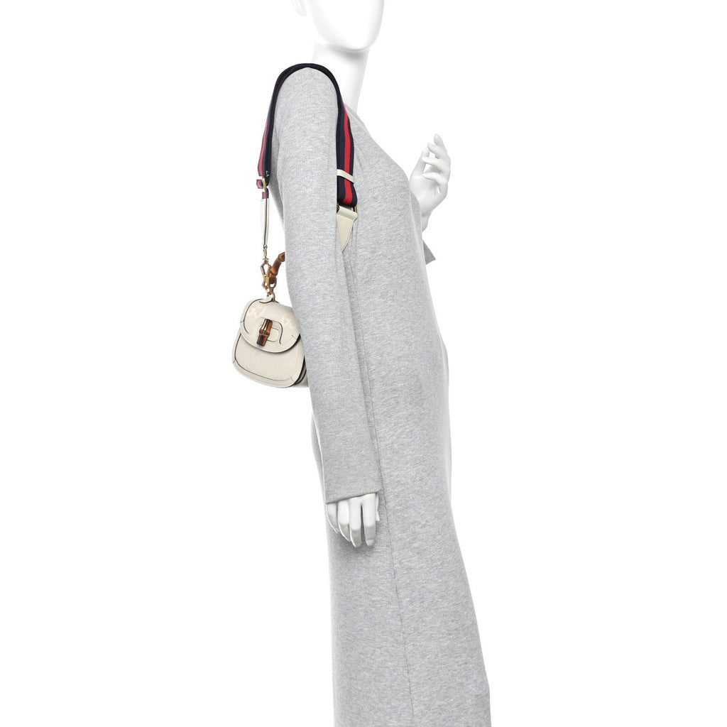 Monogram Jumbo GG Textured Dollar Calfskin Web Mini Bamboo 1947 Top Handle Bag Off White