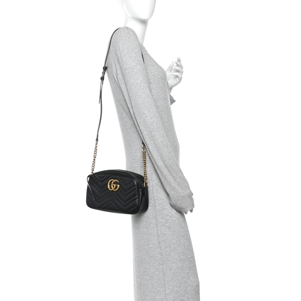 Calfskin Matelasse Small GG Marmont Chain Shoulder Bag Black