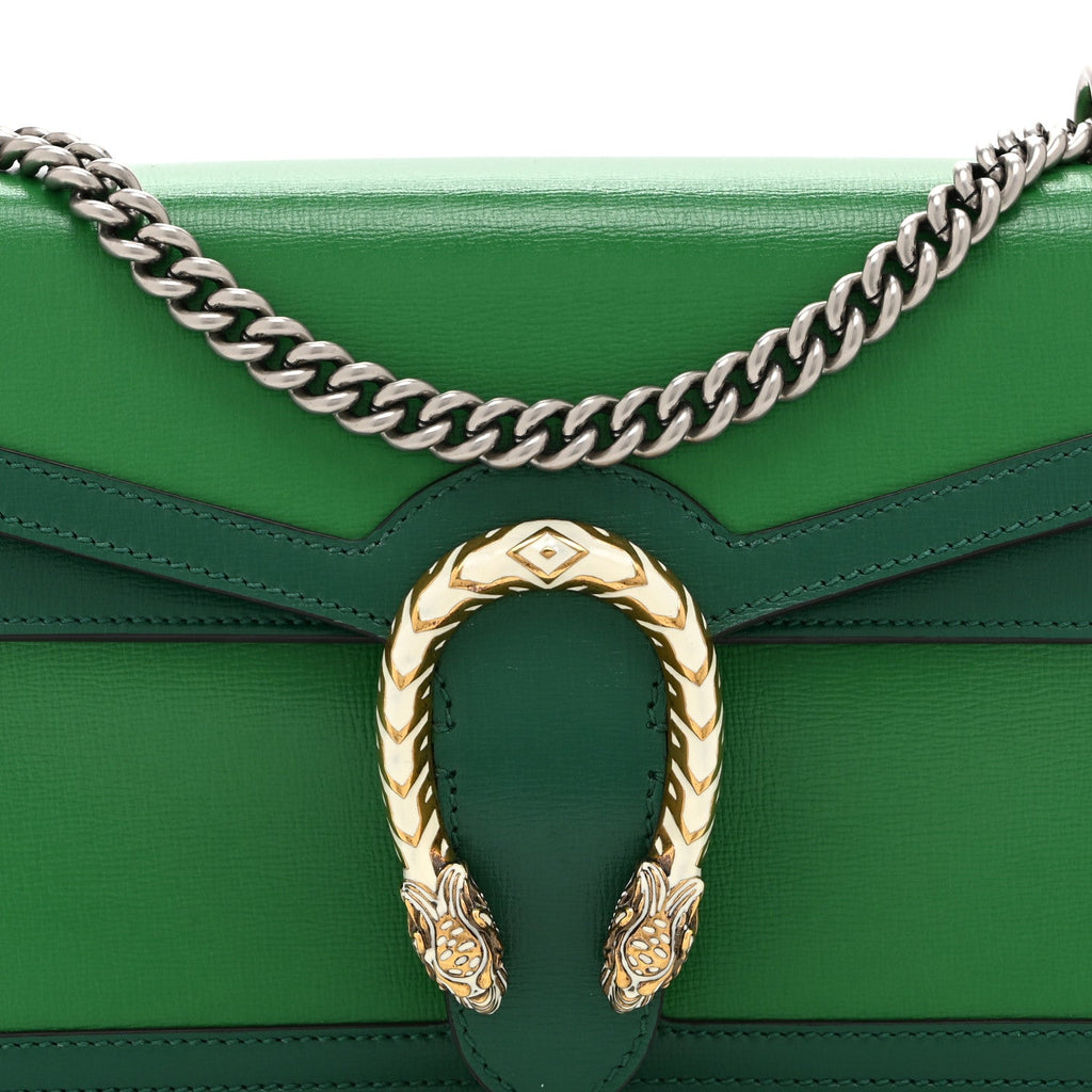 Azalea Calfskin Enamel Small Dionysus Shoulder Bag New Shamarock Emerald Off White